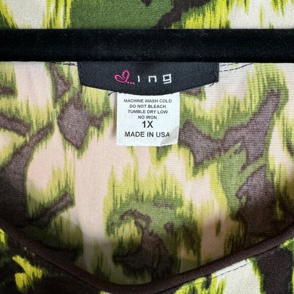 Y2K Witchy Grunge Whimsigoth Sz 1x Stretch Ruffled Sleeve Green Brown‎ Top - Picture 2 of 7